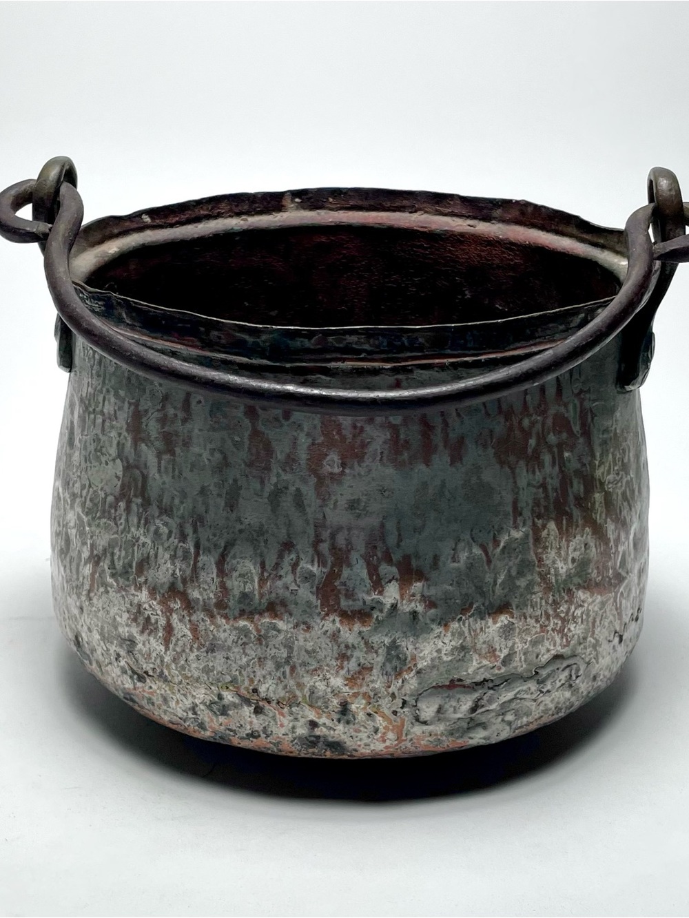 Antique Hand Hammered Copper Cauldron Kettle Dovetail, Cramp Seam Primitive 19c